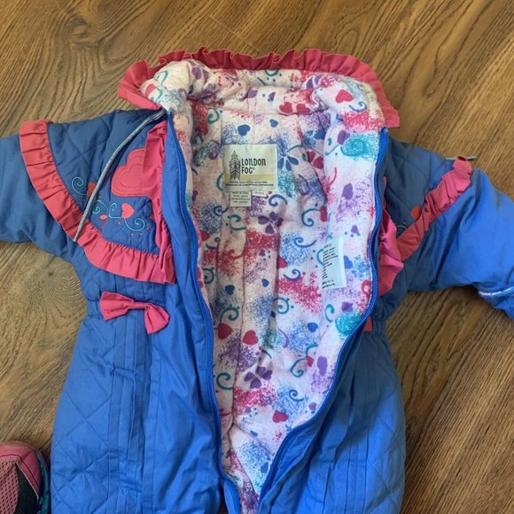 Toddler girls blue pink London Fog snowsuit and jacket 18 months hearts hooded - Picture 4 of 7